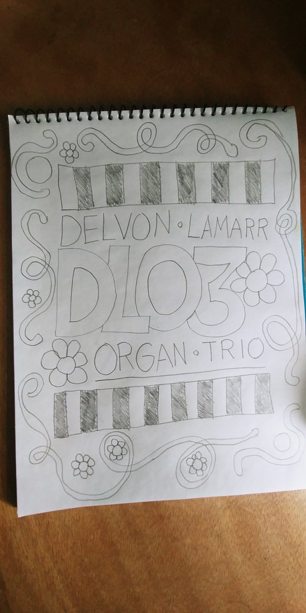kindnessavenue's tweet image. I just participated in an online drawing workshop on YouTube. Today, we created a poster for #DelvonLaMarrOrganTrio, a jazz ensemble. What do you think? #CreateArt #ArtShare