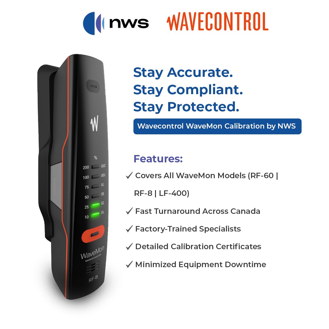 NWSnext's tweet photo. No more international shipping for calibrations. NWS now offers local calibration services for Wavecontrol WaveMon RF-8, RF-60, and LF-400 devices.
Ready to book? Contact us today.
#RFsafety #EMFmonitoring #Wavecontrol #CalibrationServices #TestAndMeasurement #Canada https://t.co/y49yY4of90