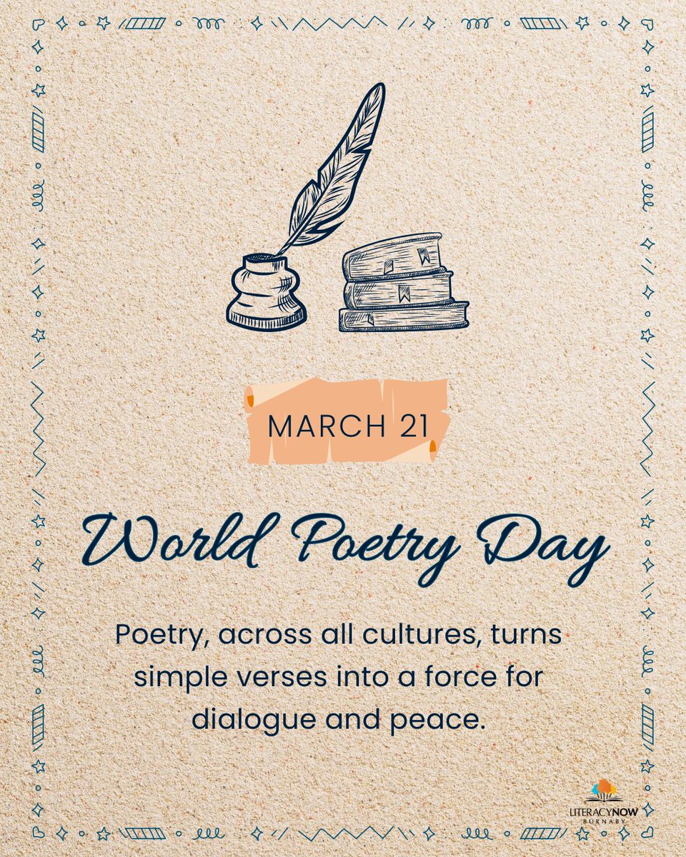 LiteracyBurnaby's tweet photo. 🌍 March 21 is #WorldPoetryDay
Celebrating cultural expression, identity &amp; linguistic diversity. Poetry speaks to our common humanity, shared values &amp; world peace.

The words give us voice,
Expressing a desire,
Poetic world peace.

🔗 https://t.co/xNIYUZMNKt

#culturalexpression https://t.co/QItVid7fPK