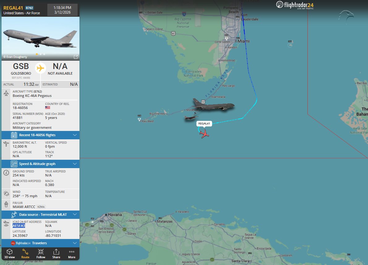 FlconEYES's tweet image. Tanquero de #USAF KC-46A
Sobrevolando los cayos de Florida 
REGAL41 | 18-46056 | ae5fa3
#AvGeek #ADSB #planespotting #12Mar