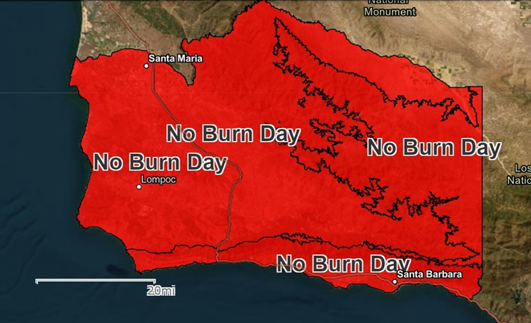 OurAirSBC's tweet photo. Today is a no burn day for permit burns across Santa Barbara County. For more information, check out the County Fire’s Burn Day Status map: https://t.co/JGqKZaBuRd. https://t.co/tGmztK6bE2