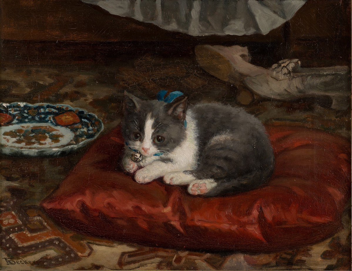 Adolf von Becker (1831 - 1909) - The Cat on the Pillow. Oil on canvas.