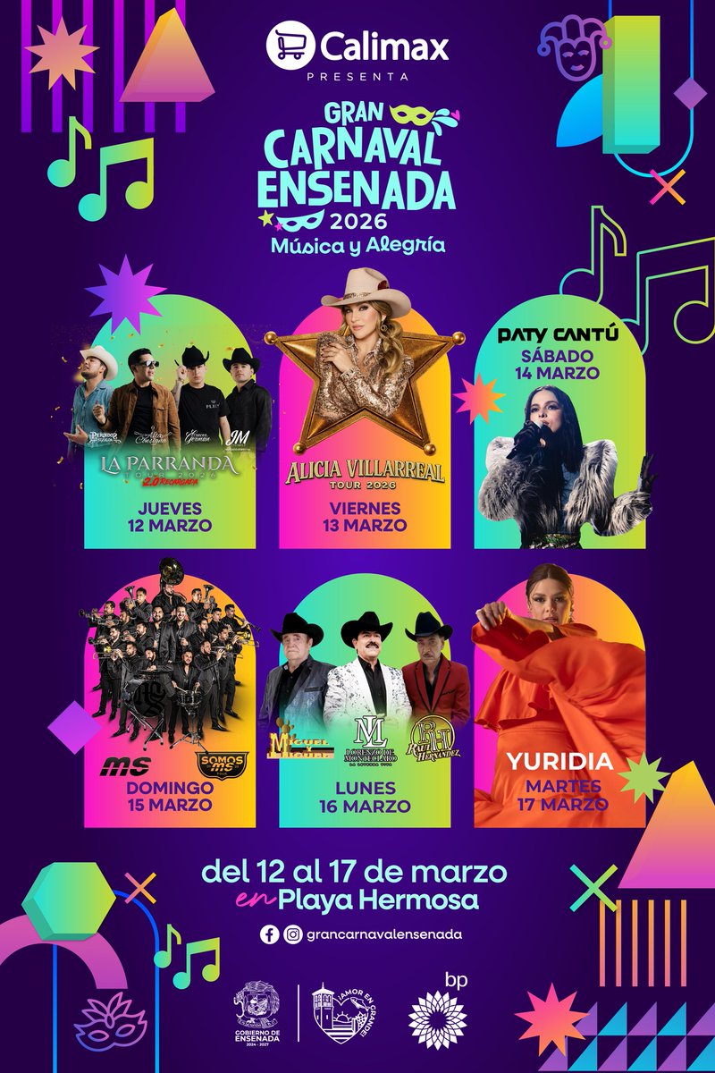 DondeHayFeria's tweet image. ¡La fiesta más grande del año en Ensenada ha comenzado! 🎭🌊

El Gran #Carnaval de #Ensenada 2026 llega con una cartelera llena de talento que hará vibrar Playa Hermosa.🎶

dondehayferia.com/carnaval-ensen…