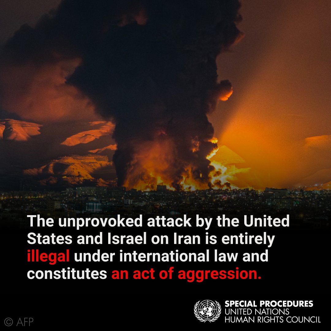 UN experts denounce aggression on Iran &amp; Lebanon, warn of devastating regional escalation: "U.S. and Israel should stop waging and expanding wars, and considering themselves as above international legality”.

ohchr.org/en/press-relea…