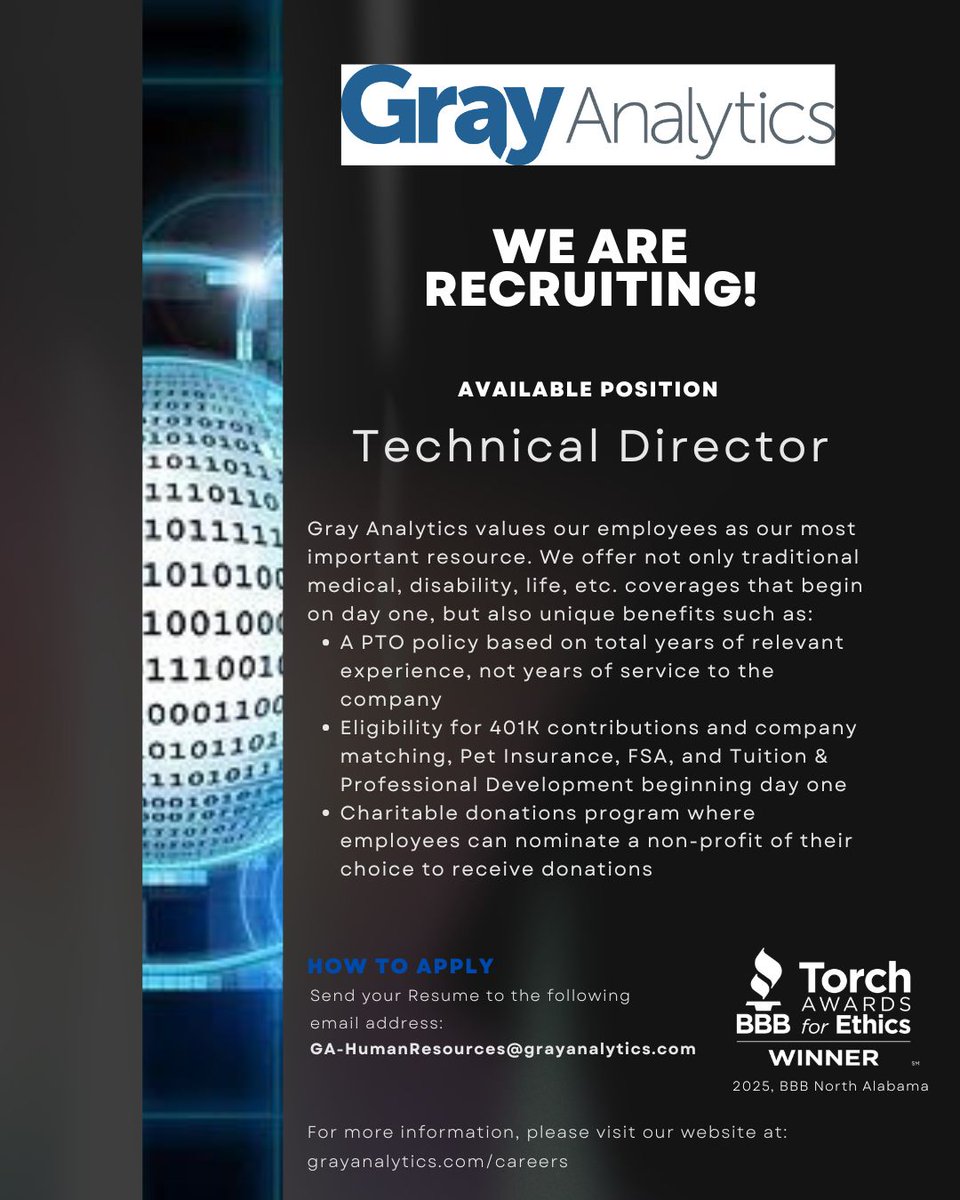 Gray_Analytics's tweet photo. Be part of a work culture that puts people first. https://t.co/GnnanmVQTb