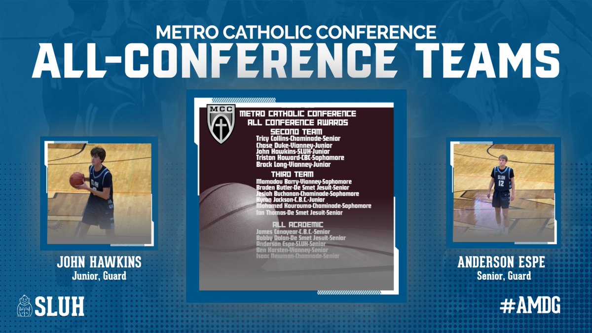 Congratulations to John Hawkins on being recognized as All-MCC 2nd Team and Anderson Espe for being designated as a member of the All-MCC All Academic Team!
#AMDG #SLUHAthletics #LiveTheMission