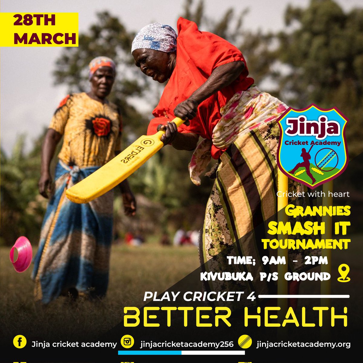 KusasiraAaron's tweet photo. ||Grannies Smash it||
It Empowered Women, Endless Energy. Join us on the 28th March at kivubuka Primary School ground as we play cricket for better health awareness in elderly people. #jinjacricketacademy #cricketgrannies #cricketforhealth
@CricketUganda @smartgirlsug @ICC https://t.co/jkxOrXq65W