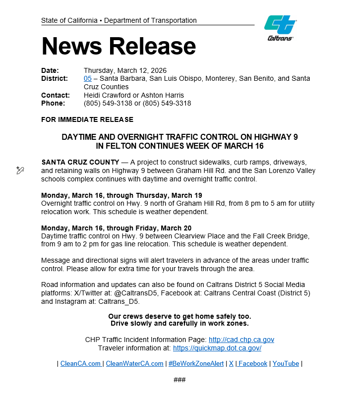 Caltrans Central Coast (District 5) tweet media