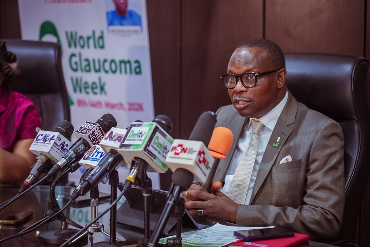 Fmohnigeria's tweet photo. MEDIA BRIEF
FG EXPANDS EYE HEALTH INTERVENTIONS TO CURB NIGERIA’S GROWING GLAUCOMA BURDEN

Abuja, Nigeria | 11 March 2026 — The Federal Government has intensified efforts to address glaucoma as a major public health challenge, rolling out expanded screening activities, strengthening eye care services, and increasing nationwide awareness to promote early detection and treatment.

Speaking during a press briefing in Abuja, the Honourable Minister of State for Health and Social Welfare, Dr. Iziaq Adekunle Salako, described glaucoma as a “silent thief of sight” that continues to threaten the vision of millions of Nigerians if not detected early.

Glaucoma remains a major cause of avoidable blindness in Nigeria, accounting for approximately 16.7 percent of all blindness nationwide. Surveys indicate that about 5 percent of Nigerians aged 40 years and above are living with the condition, representing an estimated 1.1 to 1.4 million people. Alarmingly, 90–94 percent of affected individuals remain undiagnosed or untreated, largely because the disease progresses silently until significant vision loss has occurred.

Dr. Salako highlighted several ongoing government interventions under the National Eye Health Strategic Development Plan (2024–2028) aimed at strengthening integrated eye care services across primary, secondary, and tertiary healthcare levels.

As part of these efforts, the Federal Ministry of Health and Social Welfare has developed and launched the Nigeria Glaucoma Guidelines and Toolkit to standardise diagnosis, treatment, and referral protocols nationwide. Ophthalmologists from all 36 states and the Federal Capital Territory have already been trained on the guidelines and are expected to cascade the training across their respective states.

The Minister also noted progress under JigiBola 2.0, the Effective Spectacle Coverage Initiative, through which over 2,220 primary health care workers across 16 states have been trained and equipped with basic vision screening kits to identify visual impairment and refer patients appropriately.

As part of current nationwide activities, the Ministry, in collaboration with state governments, professional bodies, and partners, is coordinating free glaucoma examinations at 38 health facilities across 11 states and the Federal Capital Territory.

The initiative is being complemented by intensified public awareness campaigns across traditional and digital media platforms to educate Nigerians on key risk factors including age, family history, African ancestry, and high blood pressure, while encouraging regular eye examinations.
 
Dr. Salako also noted that the Ministry is strengthening efforts to integrate eye health into primary healthcare services nationwide, while assessing implementation progress to identify gaps and improve service delivery.
He urged Nigerians, particularly those aged 40 years and above, to prioritise routine eye examinations at least once every two years, stressing that glaucoma detection tests are simple, painless, and highly effective when conducted early.

“Early diagnosis and strict adherence to prescribed treatment can prevent disease progression and help preserve vision,” he said.

Dr. Salako emphasised that protecting the health and productivity of Nigerians remains central to the broader development vision of the Bola Ahmed Tinubu administration, noting that a healthy population is critical to national economic and social progress.
He called on healthcare workers, the media, civil society organisations, and citizens to work together to reduce the burden of glaucoma and eliminate avoidable visual impairment across the country.

“Together, we can protect the vision of our people and build a glaucoma-free future for Nigeria,” he said.