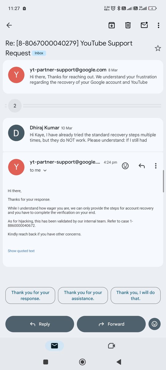 DhirajKuma61468's tweet image. #teamyoutube Why is YouTube Support lying? One day they say hijack is validated, next day they say no evidence! Help me! #YouTubeScam"