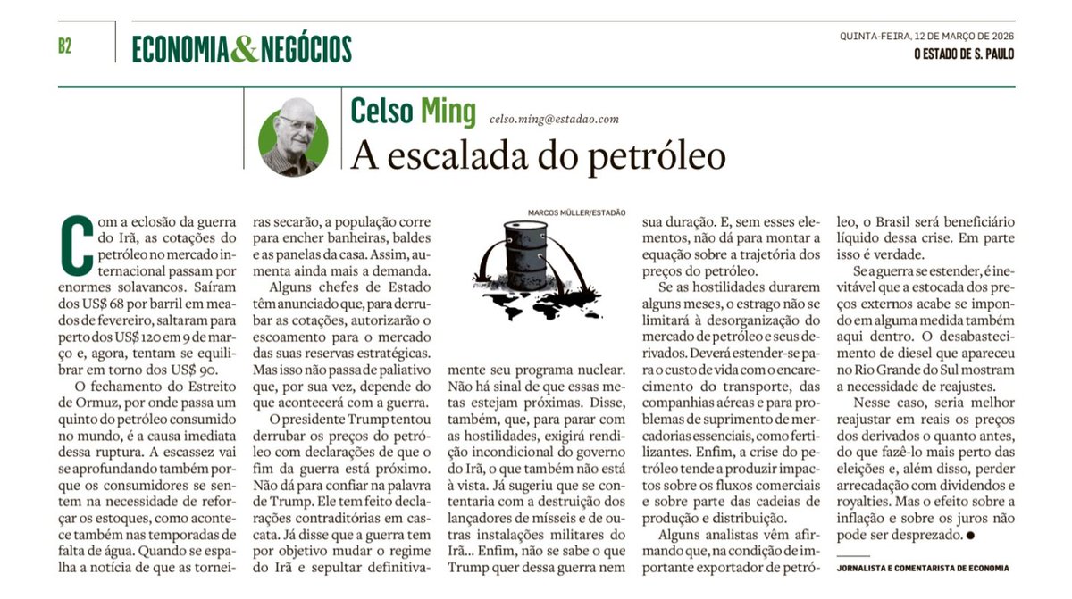 ThiagoScarabeli's tweet photo. Artigo de Celso Ming sobre o bloqueio do Estreito de Ormuz. https://t.co/p8tmihmXNt