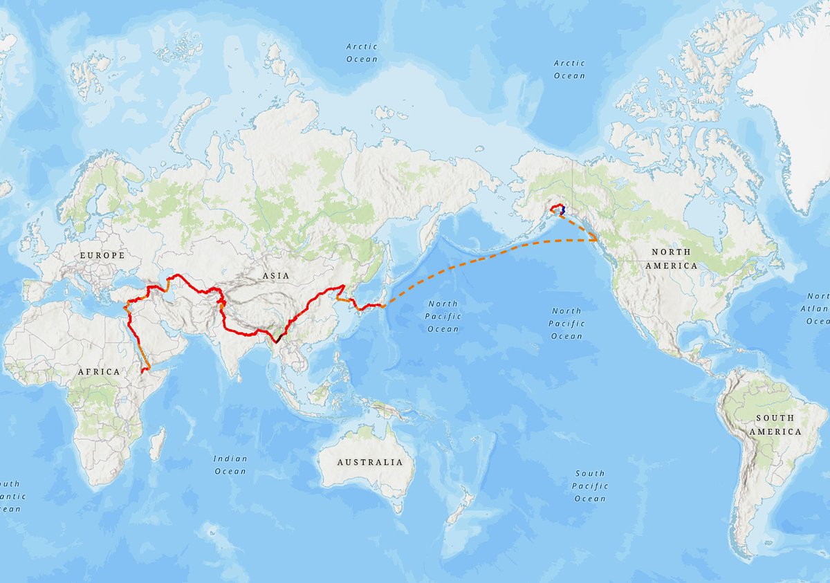 PaulSalopek's tweet photo. The @outofedenwalk is following the trails of the first humans who rambled out of Africa. 

But since we trekked out of Ethiopia in 2013, we’ve hit many of the same barriers: bodies of water. See our new route map with ocean &amp; river journeys included: https://t.co/KyNQKkzRfb https://t.co/httv0JuBDz