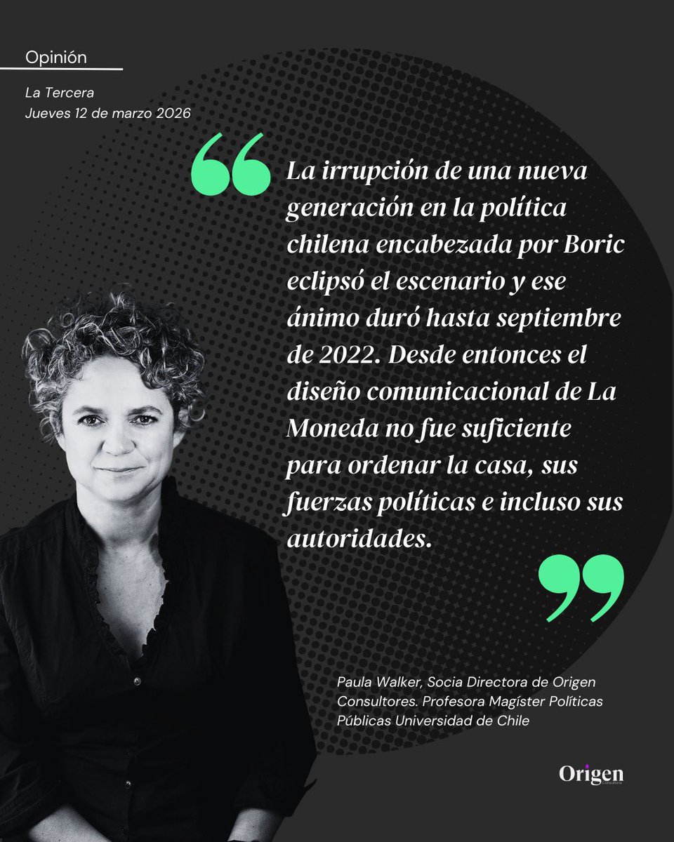 OrigenConsult's tweet photo. ✍️ “Gracias por tanto y perdón por lo poco”.
Así titula nuestra socia directora, @paulawalkerCL su nueva columna en @latercera .

Una reflexión sobre legado, relato y conducción política tras el fin del gobierno de Gabriel Boric.

Lee la columna completa aquí ⬇️ https://t.co/0kZksfskuY