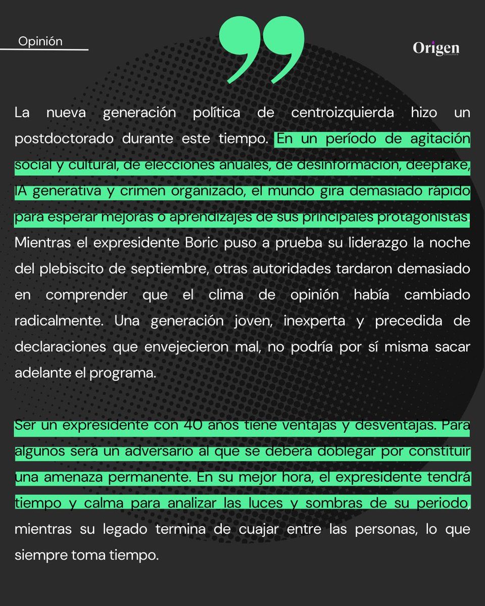 OrigenConsult's tweet photo. ✍️ “Gracias por tanto y perdón por lo poco”.
Así titula nuestra socia directora, @paulawalkerCL su nueva columna en @latercera .

Una reflexión sobre legado, relato y conducción política tras el fin del gobierno de Gabriel Boric.

Lee la columna completa aquí ⬇️ https://t.co/0kZksfskuY