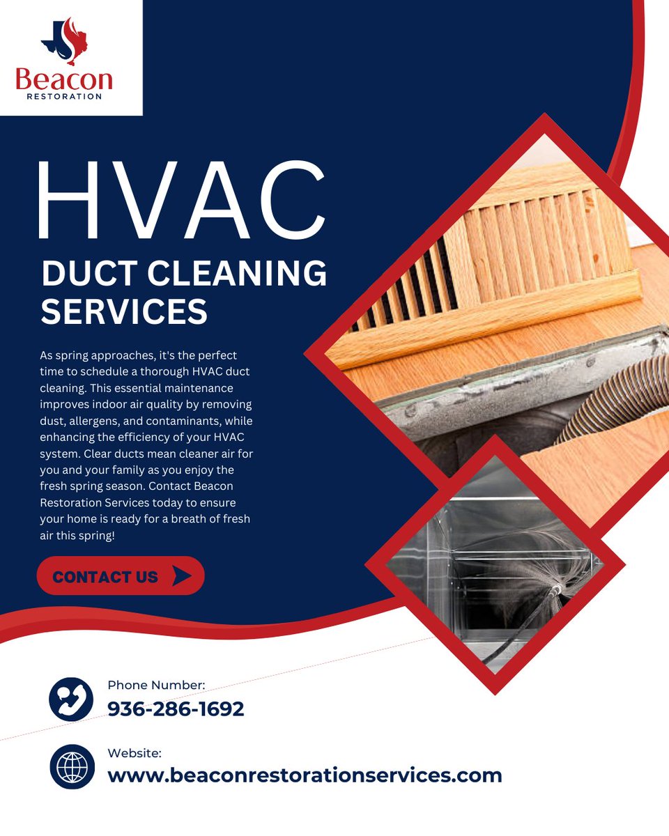 Spring calls for fresh air! Get your HVAC ducts cleaned by Beacon Restoration. Improve air quality, remove allergens, boost efficiency &amp; save energy. Breathe easy!

📞 936-286-1692 🌐 beaconrestorationservices.com
#BeaconRestoration #HVAC