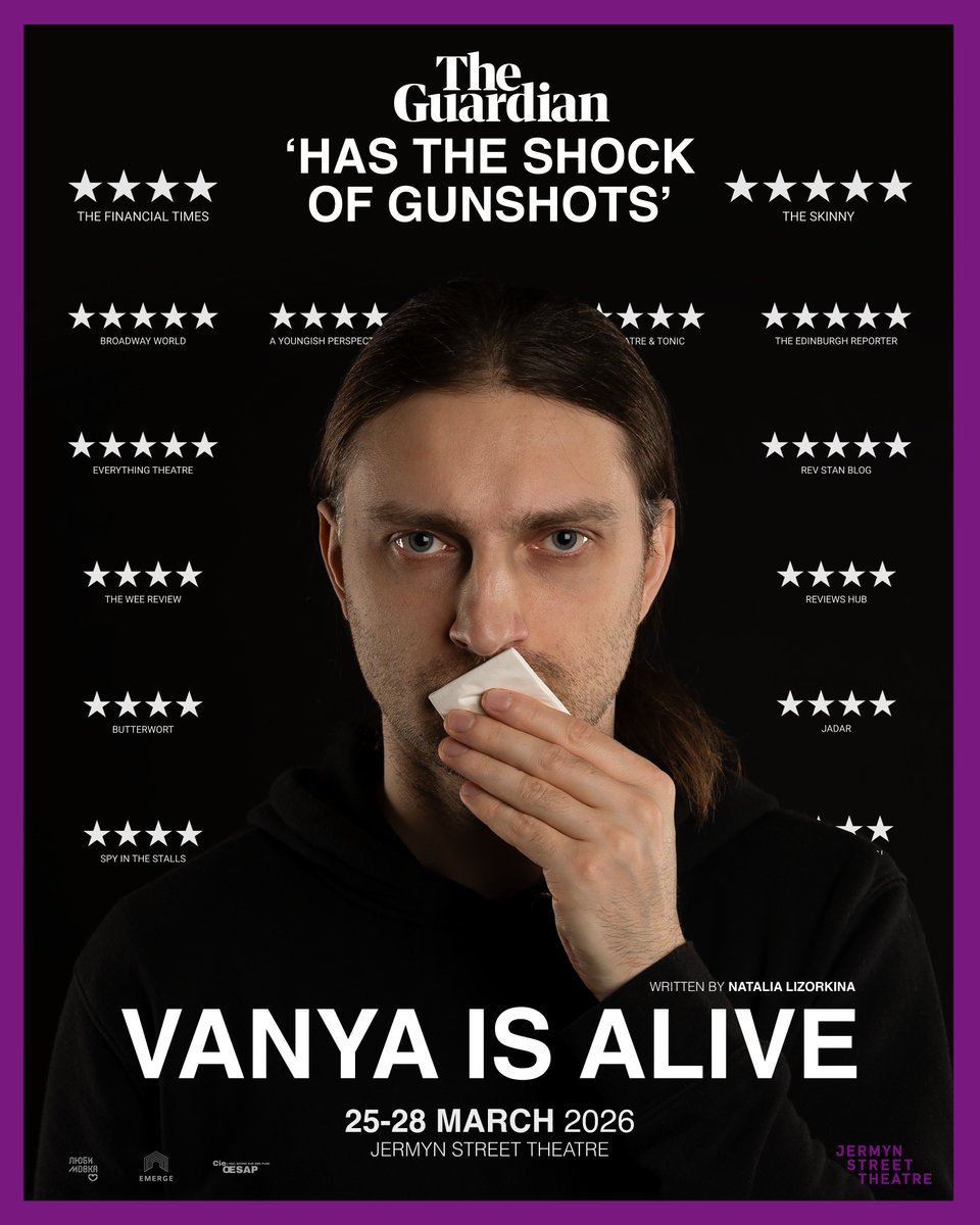 JSTheatre's tweet photo. 2 weeks until Vanya is Alive🥳

Book now for the “masterfully crafted” play echoing the societal climate in Russia.⭐️

★★★★ “Succinct, subtle &amp; strikingly absurdist” - Financial Times

📆 25–28 March
🎟https://t.co/wFAbYxmtmh https://t.co/QfgLEwIwEw