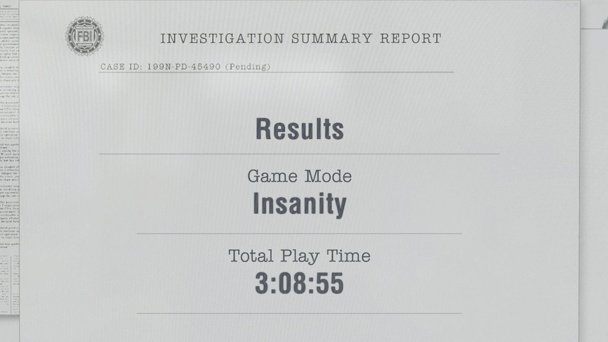 Derpish_'s tweet photo. Decided to do both the complete game on Insanity difficulty and under 4 hours challenges at once.

 #RE9 is genuinely such an amazing game. I love it to bits. https://t.co/X51i5o763E