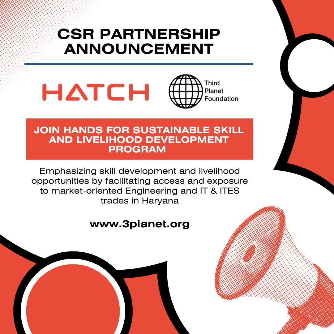 PlanetThird's tweet photo. We are pleased to collaborate with Hatch India to develop a future-ready workforce and promote inclusive growth through its #CSR initiative, focusing on the Sustainable Skill and Livelihood Development Program in Gurugram, Haryana. #SkillIndia #InclusiveGrowth #SDGs #Youth #India https://t.co/0XRjQL84TP