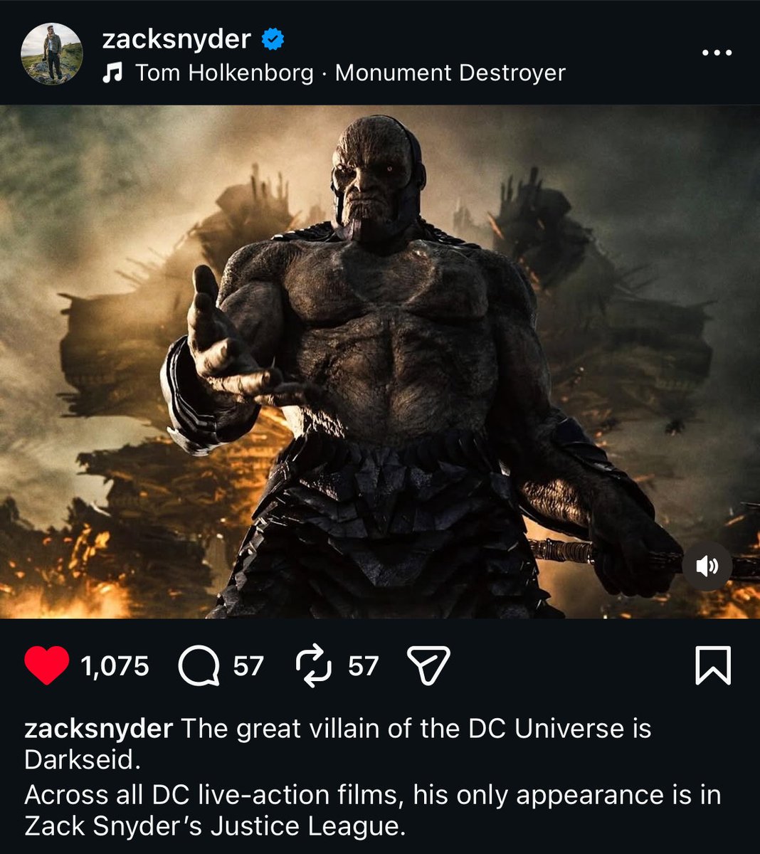 Mic drop statement 

*Monument Destroyer*

Darkseid’s film appearances are restricted to #ZackSnydersJusticeLeague unless the new owners WB are smart and #RestoreTheSnyderVerse