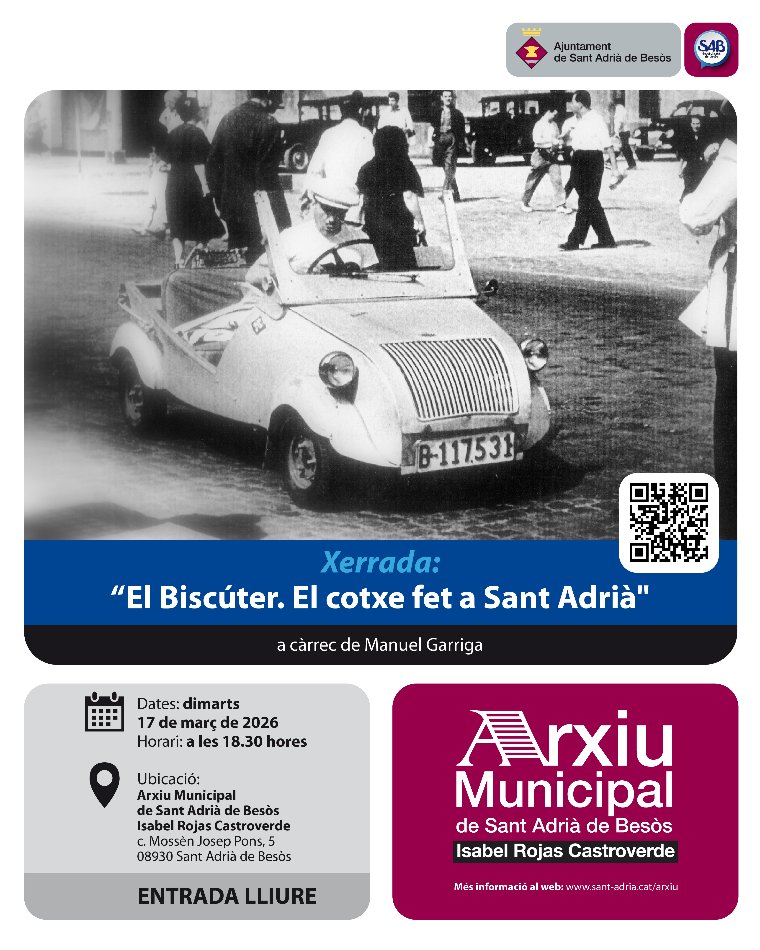 Manumanu63's tweet photo. Xerrada sobre el Biscuter a la població on va ser fabricat, Sant Adrià del Besós. Dimarts dia 17 a les 18.30h. Entrada lliure. https://t.co/wJrALRqota