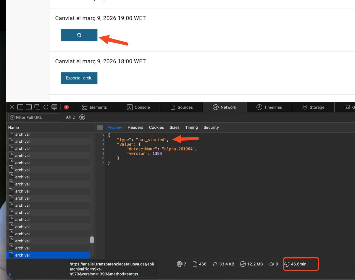 No només han modificat el contingut, sinó que si algú intenta descarregar de dies anteriors (9 març - 19h), el servidor fa veure que inicia la descàrrega, pero mai envia la petició al servidor. Porto 46 minuts esperant, i el servidor ni ho posa en cua. <a href="/gmnzgerard/">Gerard Giménez Adsuar</a>.