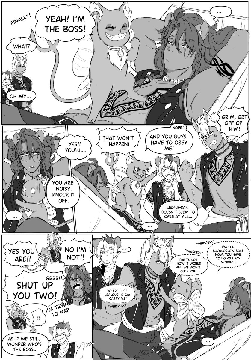NevewElo's tweet photo. Who's the boss?

Inspired by the 6th anniversary. Didn't spoil myself with details, but the picture with Grim on Leona was so cute I loved it :3. 
(Jack and the gremlin are funny) https://t.co/sQY9b73VBD