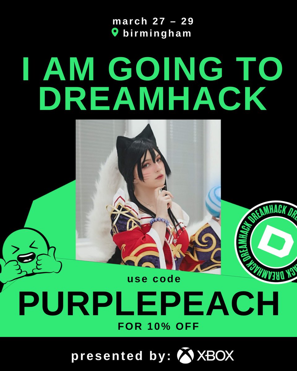 Purple_Peachh's tweet photo. I will be attending @DreamHack !! Make sure to say hi ! 
-
#DHbirmingham https://t.co/48qFjsR8Ah