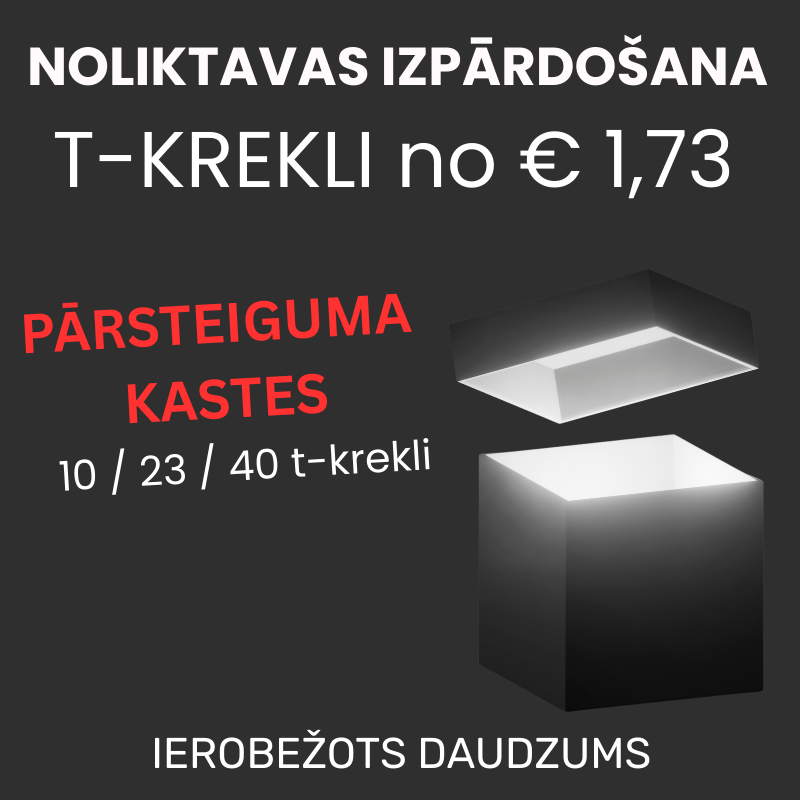 Noliktavas izpārdošana.
Pārsteiguma T-kreklu kastes – izvēlies izmēru, krāsas komplektējam nejauši.

10 / 23 / 40 krekli kastē
Cena no €1,73 gab.

Daudzums ierobežots.
latvijastekstils.lv/products/t-kre…