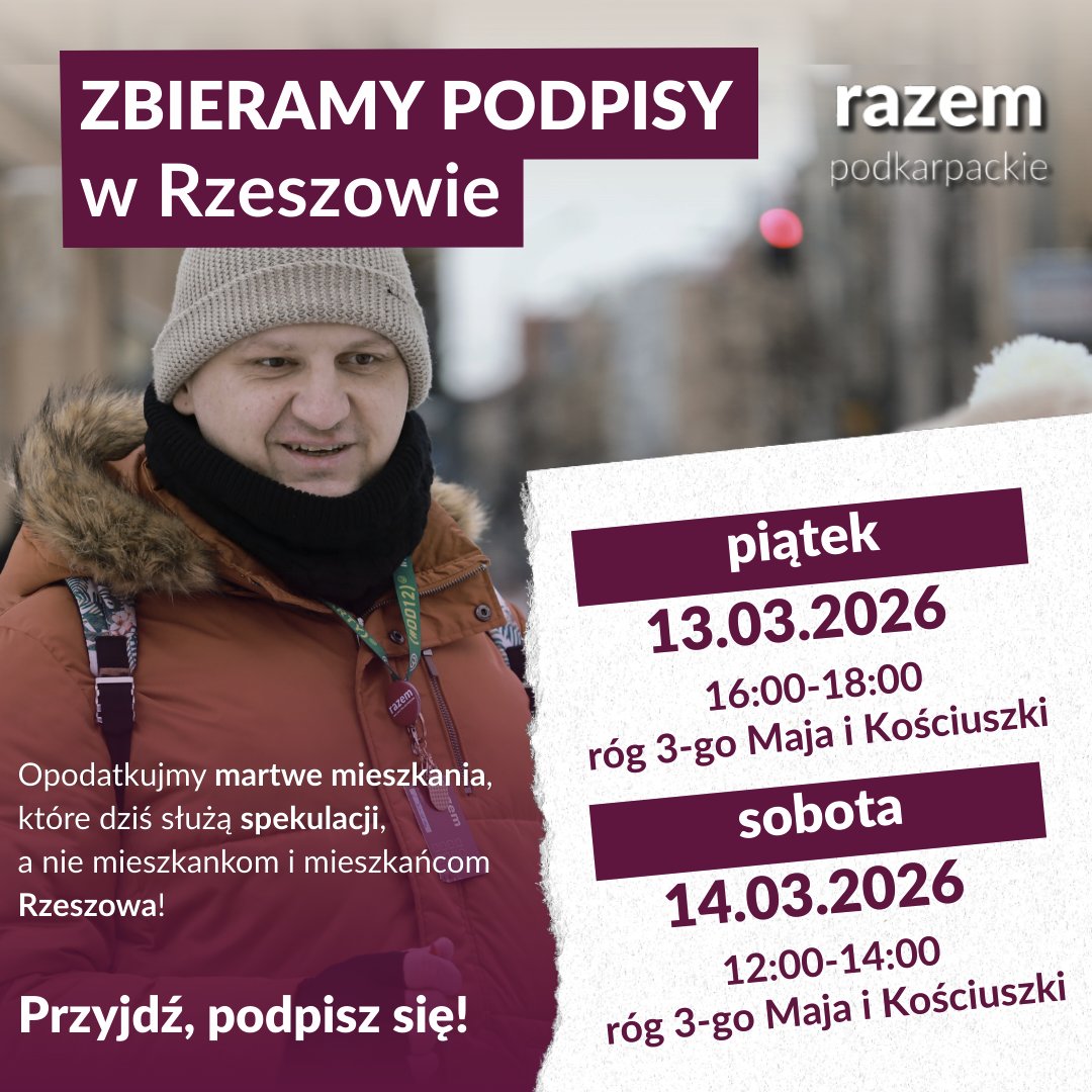 RazemPodkarp's tweet photo. Opodatkujmy martwe mieszkania, które dziś służą spekulacji zamiast mieszkankom i mieszkańcom #Rzeszow. 

Potrzebujemy Twojego podpisu, by projekt uchwały trafił pod obrady Rady Miasta.

Przyjdź, podpisz się! https://t.co/qfu9kY6TJe