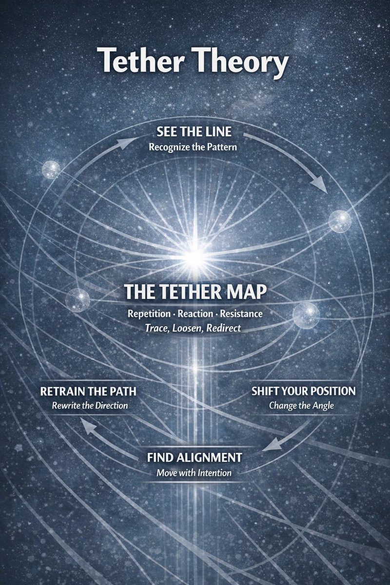 TheoryLoop's tweet image. Tether Theory explains the invisible lines that pull you into old patterns: the hook, the pull, and the shift. You don’t break the cycle until you can see what’s pulling you.
theoryloop.org/tether

#TetherTheory #TheoryLoop
(AI content)