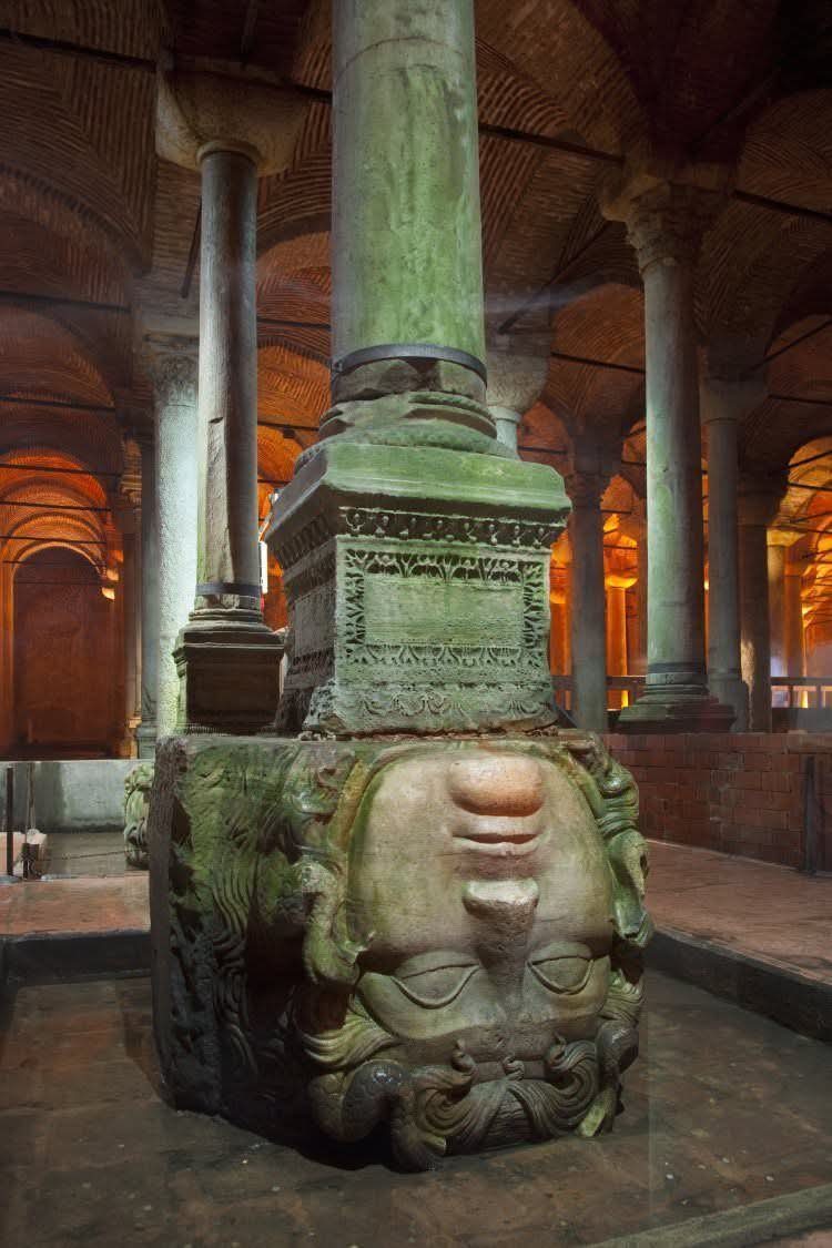 Hidden beneath the historic city of Istanbul, Turkey, the monumental columns of the Basilica Cistern were constructed during the reign of Emperor Justinian I in the 6th century AD, within the Byzantine Empire. Built to store and distribute water to the imperial palace and