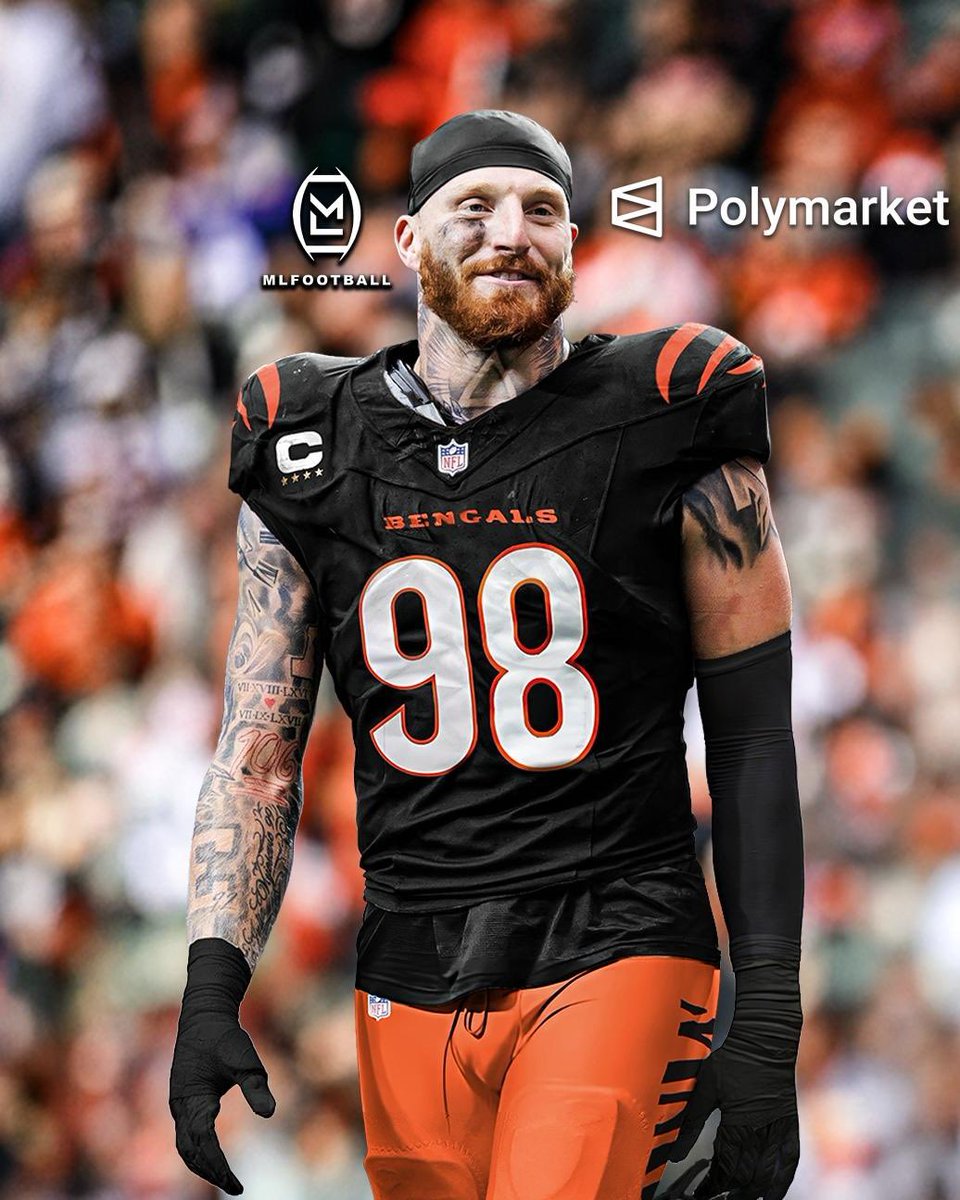 MLFootball's tweet image. 🚨JUST IN: The #Bengals are now the three FAVORITES to TRADE for #Raiders star DE Maxx Crosby if Las Vegas moves him, per Polymarket.

Maxx is 28 &amp;amp; a 5x Pro Bowler and would be the perfect elite pass rusher to replace Trey Hendrickson.

Cincinnati has the 10th pick in the draft.