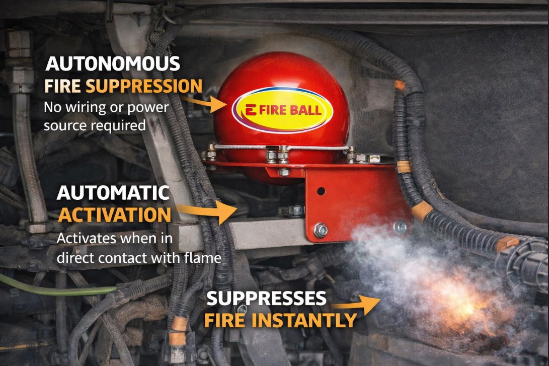 Vehicle fires happen about every 3 minutes in the U.S.
Engine compartments are one of the highest-risk areas in transportation vehicles.

Autonomous fire suppression installed directly inside these compartments can help stop fires before they spread.

efireusa.com
