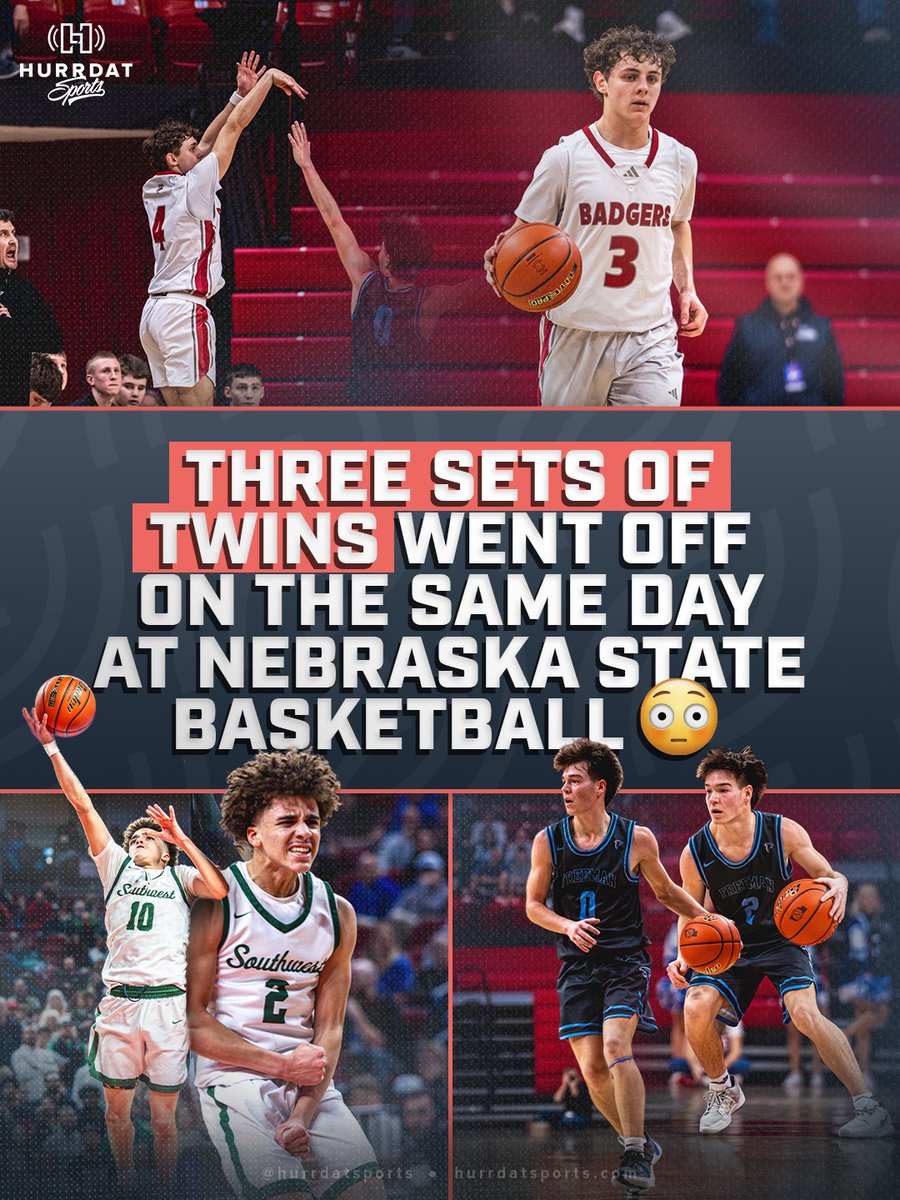 HurrdatSports's tweet photo. Three different sets of twins had big days at the Nebraska boys state basketball tournament on Wednesday. 🤯

🧵(1/4) https://t.co/1uI0PHLBsK