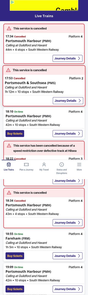 bigchillimatt's tweet photo. @SW_Help why have you cancelled 4 out of 5 trains to Portsmouth? I know there is problems at Hilsea but why not run trains to Havant and turn it around??? https://t.co/Vs5Gnw5GEh