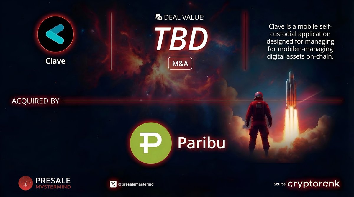 presalemastermd's tweet image. ⚡ParibuCom has acquired @getclave 

@getclave is a mobile self-custodial application designed for managing digital assets on-chain.

🤝 Acquired by:
@ParibuCom — a Turkish technology company and cryptocurrency exchange platform established in 2017.

#Crypto #Web3 #Acquisition