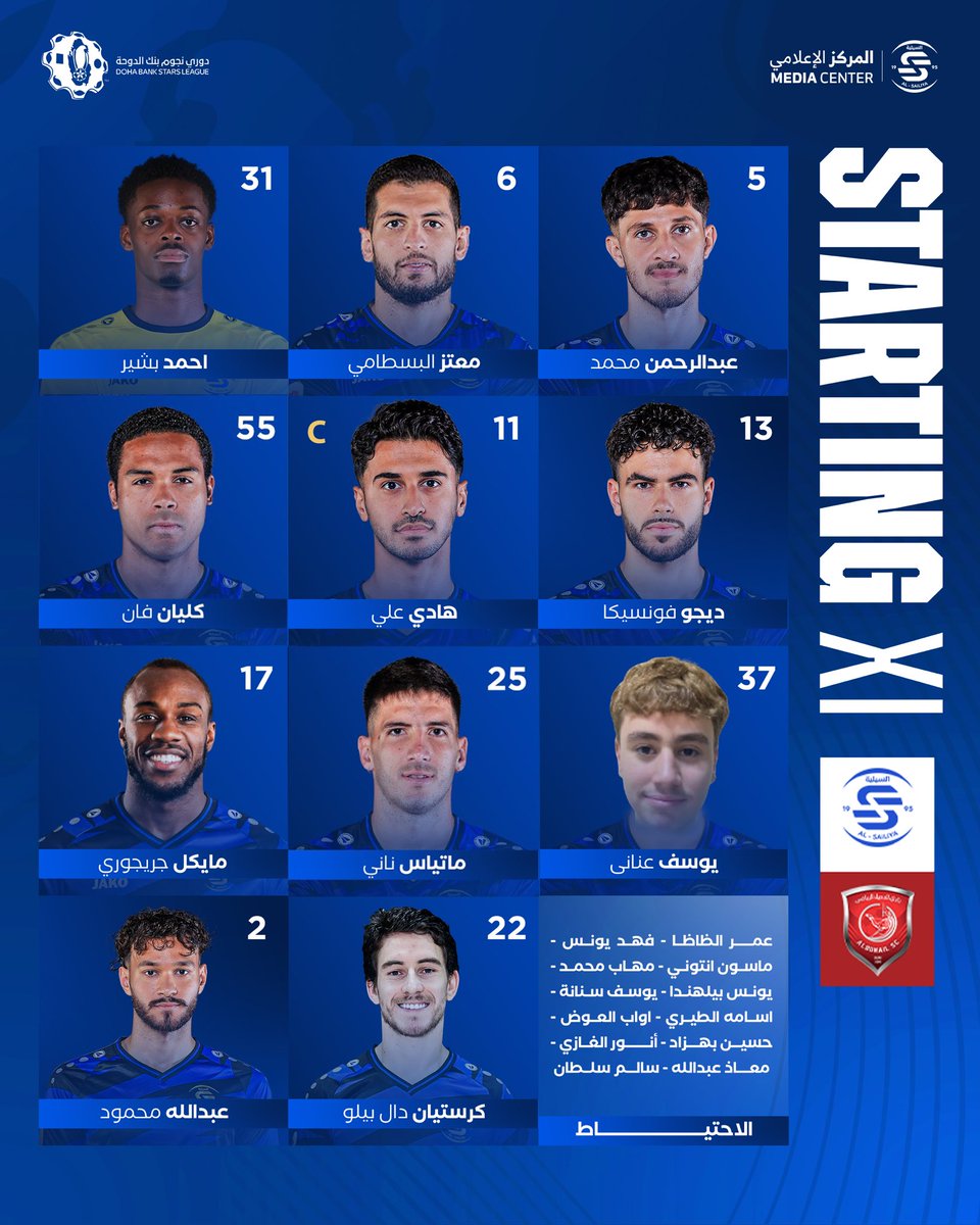 تشكيلة اللقاء 🔵📜

#نادي_السيلية_الرياضي #دوري_نجوم_بنك_الدوحة