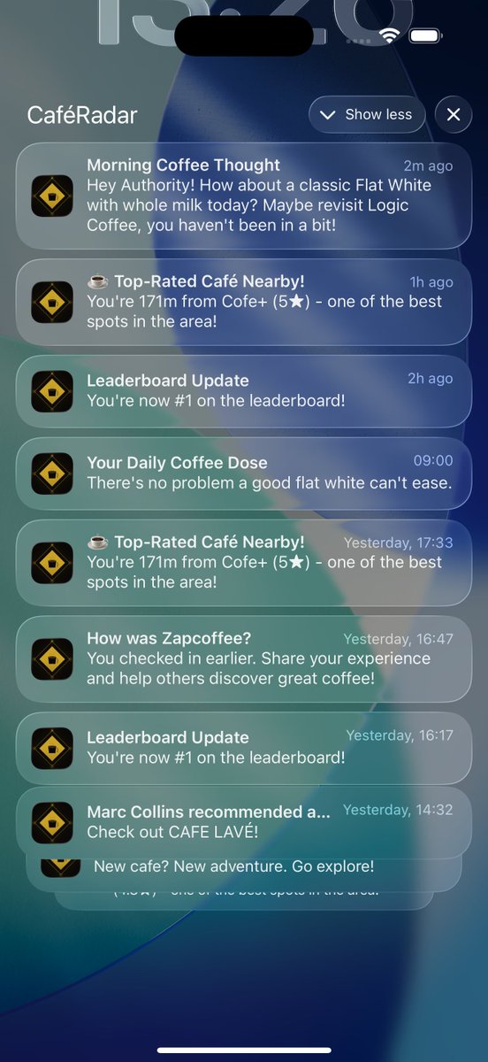 Caferadarapp's tweet photo. AI personalized notification based on users coffee preferences https://t.co/9S0VRg0Y8i