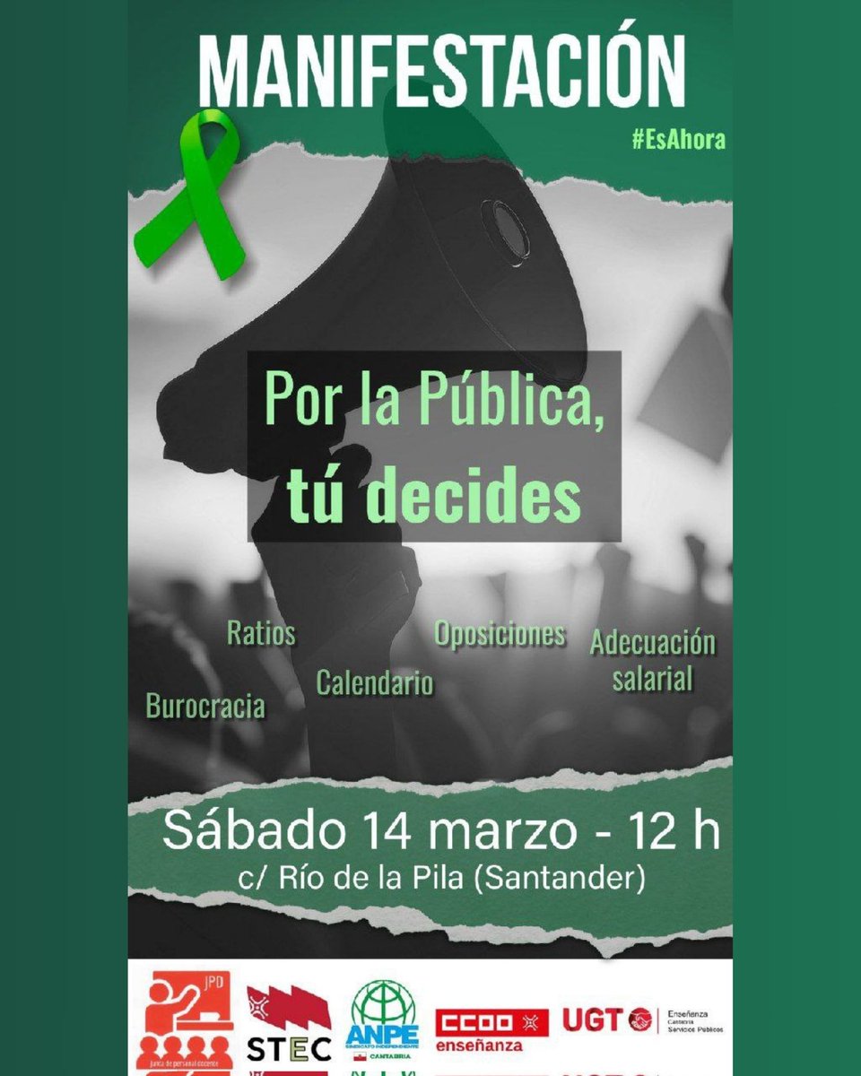 IUCantabria's tweet image. ✅Por la pública, tú decides.
🫂Todo el apoyo a las reivindicaciones docentes y a los sindicatos que las representan.
📝Matricúlate en la pública.

#Educacion #Docentes #Cantabria #izquierdaunida