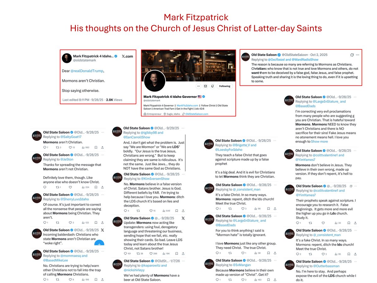 TheirOwnWord's tweet photo. @oldstatemark hasn't realized the internet lives in perpetuity.  While he can delete his posts on the LDS and Jews, they are archived.

This candidate wishes to represent the people of Idaho? https://t.co/Fp5axD5yf9