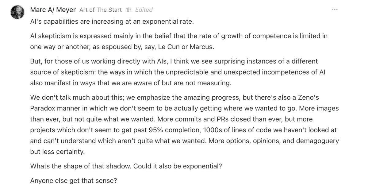 marqueymarc's tweet photo. AI could be exponentially improving and yet still be fundamentally failing. Not saying it is, just that it is not inconsistent. https://t.co/ataoZDsDkY
