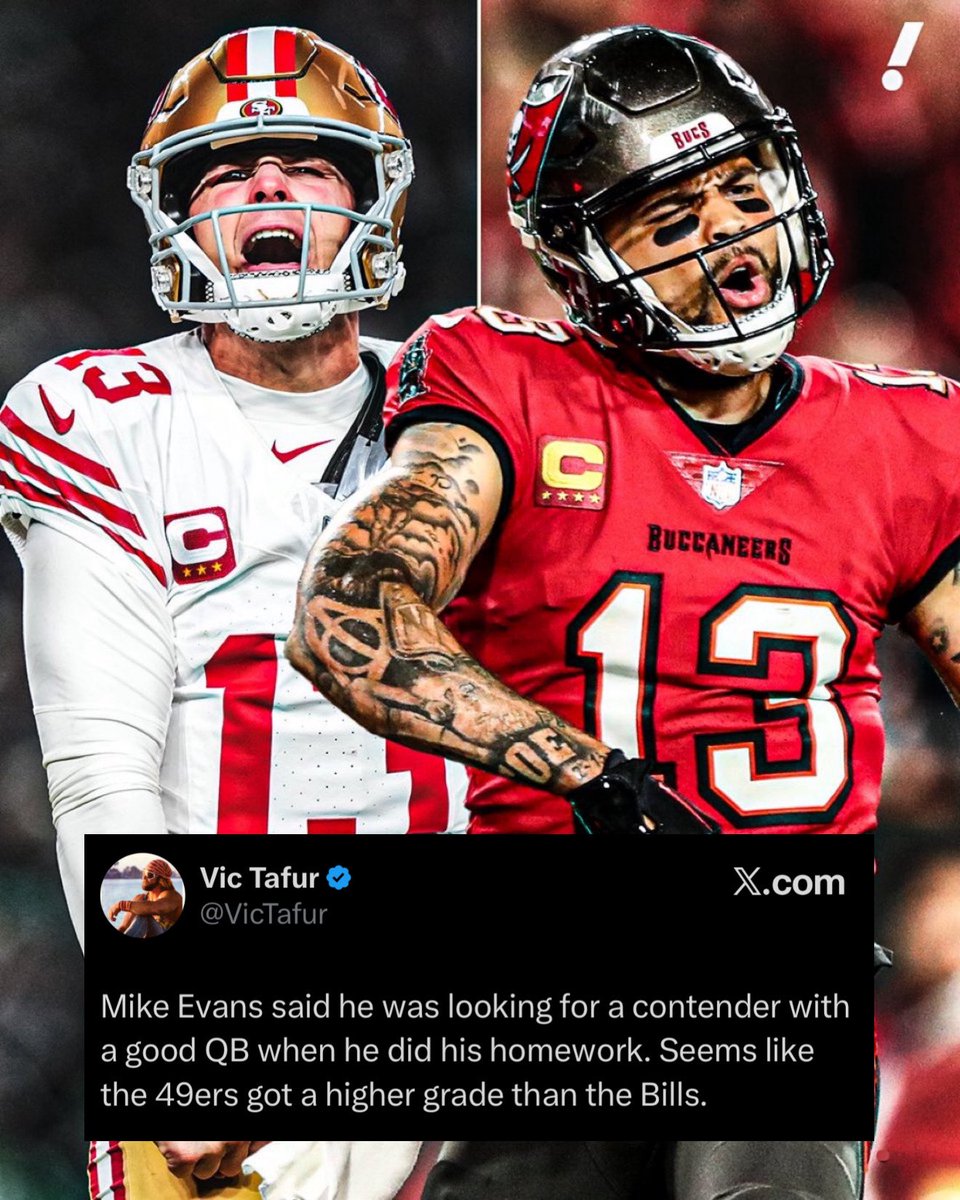 OurSf49ers's tweet image. Mike Evans said he did his research on contenders and he was looking at the #49ers and the #Bills. 

Mike noted the Niners were his number one spot 🔥