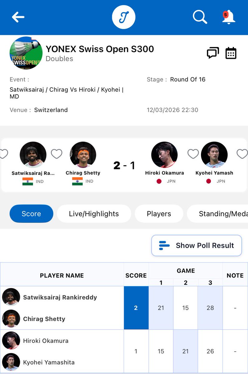 IndiaSportsHub's tweet photo. 28-26 It Is | SatChi Enter Quarterfinal 

#SwissOpen https://t.co/b4b1snJ222