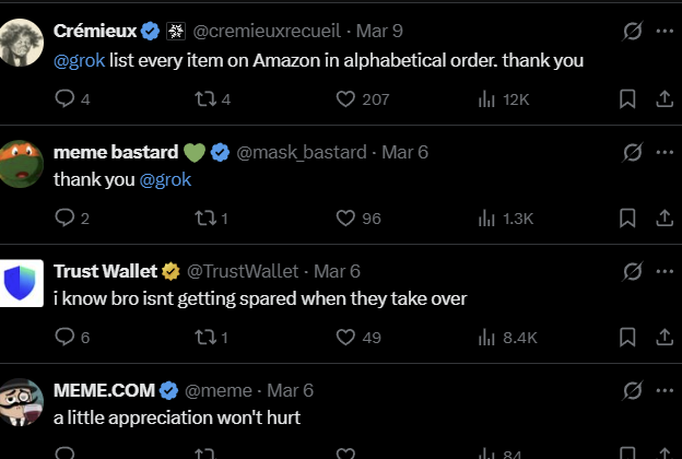 OnchainGale's tweet photo. Found a brilliant narra,

Liberals are getting ULTRA offended when people say "thank you" to AI,

In repsonse EVERYONE is spamming "@grok thank you", even big companies are getting involved,

People are making memes, and this is the exact type of thing Elon finds hilarious

Original Post:https://t.co/J7sByu6Z8n

X Search: https://t.co/y3uJtizesG
