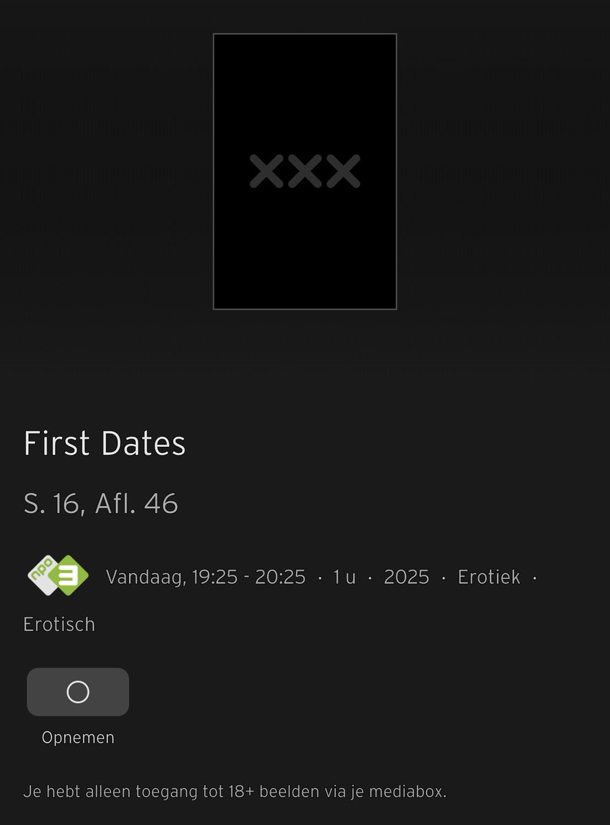 EigenwijzeTine's tweet image. Ik moet ineens een pincode invoeren om via de Ziggo mediabox en/of de app First Dates te kunnen kijken omdat het een erotisch programma zou zijn 😳😂 #huh #FirstDates #Ziggo