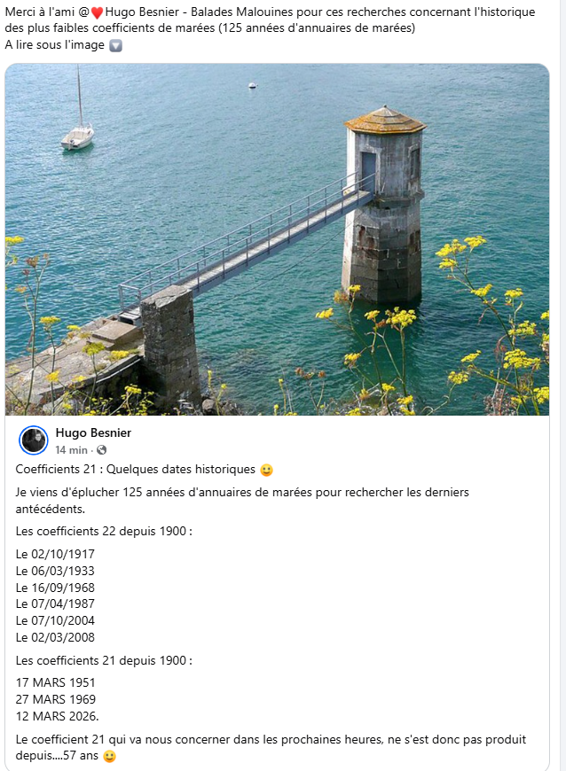 MeteoBretagne's tweet photo. #insolite #mer #coefficient
La dernière fois que le coefficient de marée s'est abaissé à 21 remonte à 1969🔽 https://t.co/S3TECNuyEh