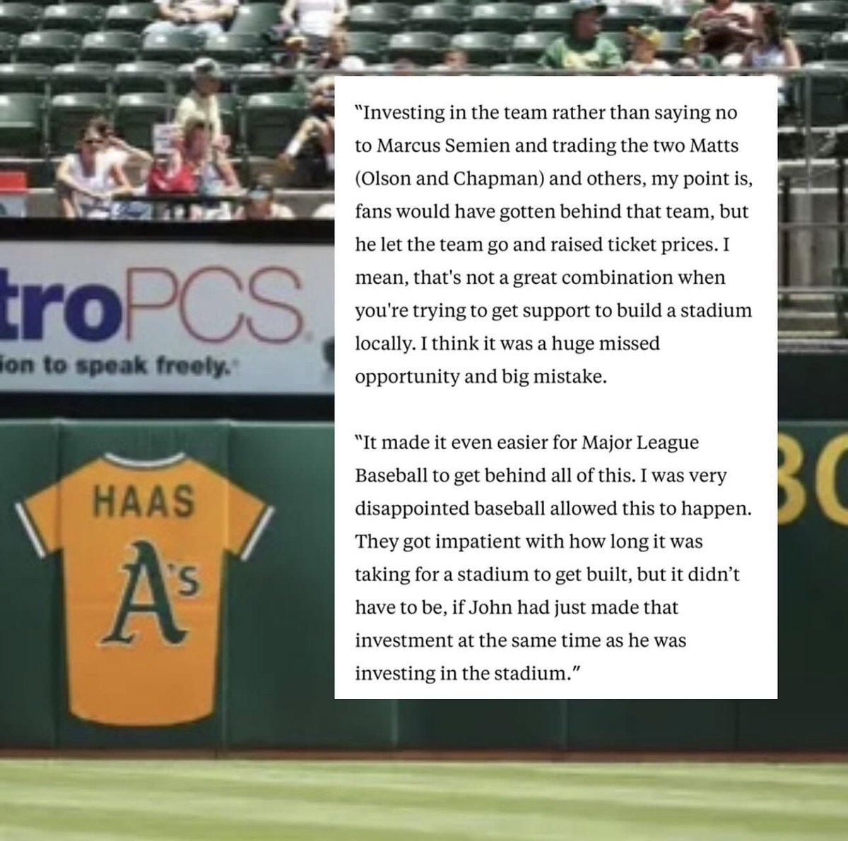 <a href="/EvanDrellich/">Evan Drellich</a> “John’s decision to move the team is frankly unforgivable.” -Wally Haas