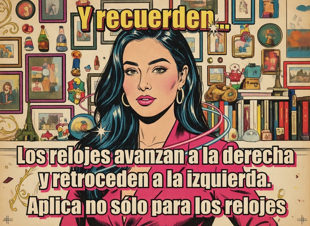 Y recuerden...
Los relojes avanzan a la derecha y retroceden a la izquierda.

No aplica sólo para los relojes… 💥