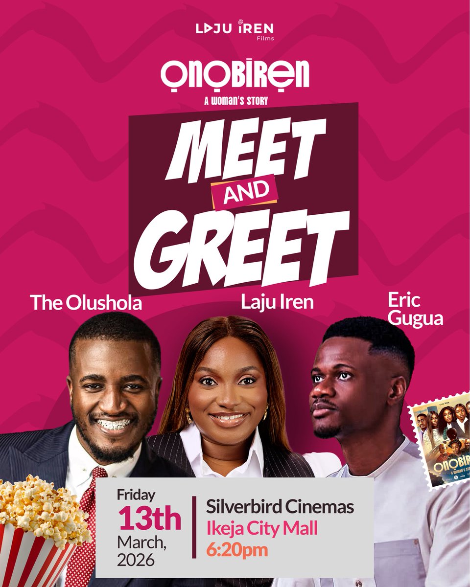 LajuIren's tweet photo. #OnobirenTheMovie meet and greet tomorrow with @theolushola_ @eric_gugua at Ikeja city mall. https://t.co/RDJ1OFkp2B