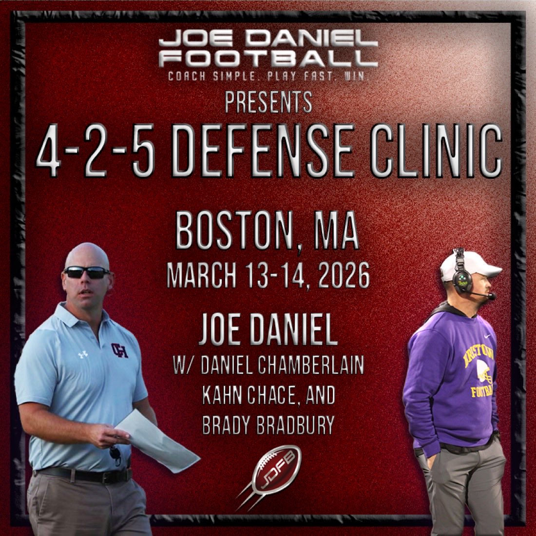 CoachChamboOK's tweet photo. Boston area coaches — you can still make it.
The JDFB 4-2-5 Defensive Clinic starts tomorrow.
If you’ve been thinking about coming, now’s the time.
📅 March 13–14
📍 Milton Academy
Details + registration BELOW
#CoachSimplePlayFastWin #JDFB https://t.co/pXCPwrVA3s